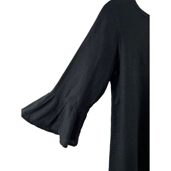 Crown Linen Designs 3/4 Bell Sleeve Hi-Lo Tunic Blouse XS Black European Linen - Picture 6 of 9